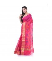 Cotton Silk Handloom Cotton Blend Saree Pushpomala Work With Blouse Piece (Pink)