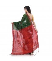 Cotton Silk Handloom Cotton Blend Saree Jharbati Work With Blouse Piece (Green Red)