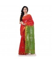  Cotton Silk Handloom Cotton Blend Saree Jharbati Work With Blouse Piece (Light Red Green)