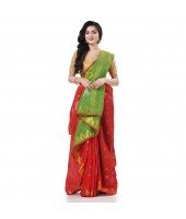  Cotton Silk Handloom Cotton Blend Saree Jharbati Work With Blouse Piece (Light Red Green)