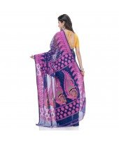  Lojjaboti Leaf Resham Dhakai Jamdani Pure Cotton Handloom Saree Design without Blouse Piece (Deep Blue)