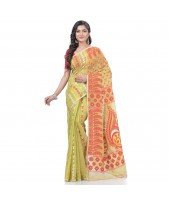 Lojjaboti Leaf Resham Dhakai Jamdani Pure Cotton Handloom Saree Design without Blouse Piece(Green)