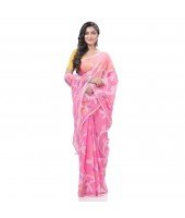 Muslin Resham Dhakai jamdani Bengal Pure Cotton Handloom Saree without Blouse Piece (Pink)