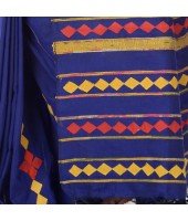 Khesh Pure Cotton Handloom Saree Diamond Designed With Blouse Piece(Blue)