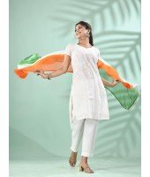  Tri Colour Embellished Chiffon Dupatta Scarf With Tricolor Lace and Tassles (Triranga_tricolor)