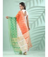 Women's & Girl's Art Silk Net Ethnic Tiranga Dupatta Knitted Lace With Gold Zari Work (Tri Color)