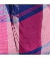 Bengali Handloom Tant Pure Cotton Saree Temple Par Desigined With Blouse Piece (Blue Pink)