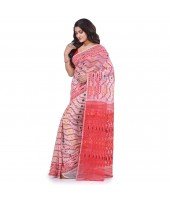 Nakshakata Dhakai jamdani Bengal Pure Handloom Cotton Saree Whole Body Design without Blouse Piece (White Red)