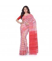 Nakshakata Dhakai jamdani Bengal Pure Handloom Cotton Saree Whole Body Design without Blouse Piece (White Red)