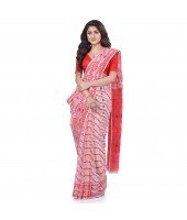 Nakshakata Dhakai jamdani Bengal Pure Handloom Cotton Saree Whole Body Design without Blouse Piece (White Red)