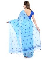 Women`s Traditional Hand Woven Malmal Bengal Handloom Pure Cotton Saree Without Blouse Piece (Sky Blue Deep Blue)