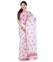 Women`s Traditional Hand Woven Malmal Bengal Handloom Pure Cotton Saree Without Blouse Piece (Red White)