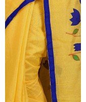 Women`s Bengal Cotton Traditional Bengali Handloom Cotton Silk Tant Saree Bird Design With Blouse Piece (Yellow)