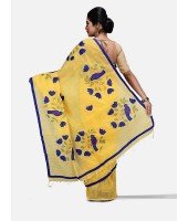 Women`s Bengal Cotton Traditional Bengali Handloom Cotton Silk Tant Saree Bird Design With Blouse Piece (Yellow)