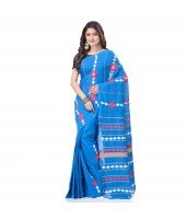 DESH BIDESH Women`s Bengali Khesh Pure Cotton Handloom Saree Diamond Designed With Blouse Piece(Sky Blue)