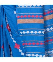 DESH BIDESH Women`s Bengali Khesh Pure Cotton Handloom Saree Diamond Designed With Blouse Piece(Sky Blue)