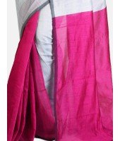 Women`s Cotton Silk and Bengal Soft Khadi Cotton Mix Ghicha Handloom Saree With Blouse Piece (Grey Deep Pink)