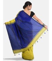 DESH BIDESH Women`s Cotton Silk and Bengal Soft Khadi Cotton Mix Ghicha Handloom Saree With Blouse Piece (GreenYellow Light Blue)