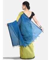 Women`s Cotton Silk and Bengal Soft Khadi Cotton Mix Ghicha Handloom Saree With Blouse Piece (Light Green Blue)