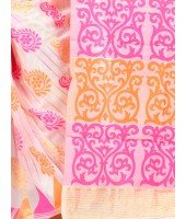 Women`s Handloom Soft Resham Dhakai jamdani Bengal Cotton Silk Tant Saree Whole Body Kolka Design with Blouse Pcs (Pink Orange)