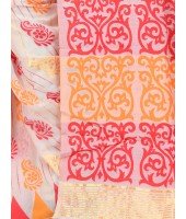 Women`s Handloom Soft Resham Dhakai jamdani Bengal Cotton Silk Tant Saree Whole Body Kolka Design with Blouse Pcs (Red Orange)