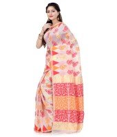 Women`s Handloom Soft Resham Dhakai jamdani Bengal Cotton Silk Tant Saree Whole Body Kolka Design with Blouse Pcs (Red Orange)