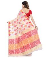 Women`s Handloom Soft Resham Dhakai jamdani Bengal Cotton Silk Tant Saree Whole Body Kolka Design with Blouse Pcs (Red Orange)