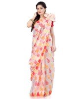 Women`s Handloom Soft Resham Dhakai jamdani Bengal Cotton Silk Tant Saree Whole Body Kolka Design with Blouse Pcs (Red Orange)