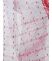 Red and White Pure Handloom Cotton Traditional Bengal Tant Saree with Handmade Whole Body Kalkatara Design Without Blouse Piece