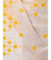  Pure Cotton Handloom Traditional Khadi Bengali Tant Saree Very Soft Cotton Materials Star Design With Blouse Piece (Yellow White)