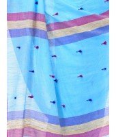 Pure Cotton 100% Traditional Bengali Handloom Tant Saree Very Soft Cotton Materials"Clical Desigined" With Blouse Piece(Sky Blue Pink)