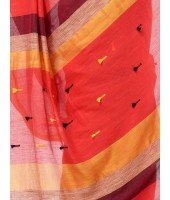 Pure Cotton 100% Traditional Bengali Handloom Tant Saree Very Soft Cotton Materials"Clical Desigined" With Blouse Piece (Red Yellow Black)   