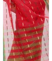  Women`s Santipur Handloom Bengal Tant Saree with Bnegali Cotton Saree Handmade Whole Body Nakshakata Design (Red Green)   