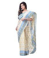 Women Pure Bengal Tant Traditional Handloom Bengali Cotton Saree Noyonchuri Design Without Blouse Piece