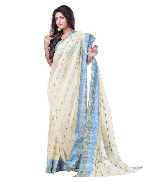 Women Pure Bengal Tant Traditional Handloom Bengali Cotton Saree Noyonchuri Design Without Blouse Piece