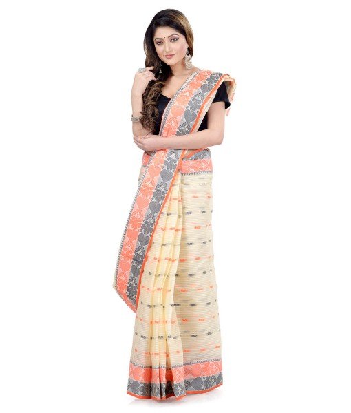 Women Pure Bengal Tant Traditional Handloom Bengali Cotton Saree Noyonchuri Design Without Blouse Piece