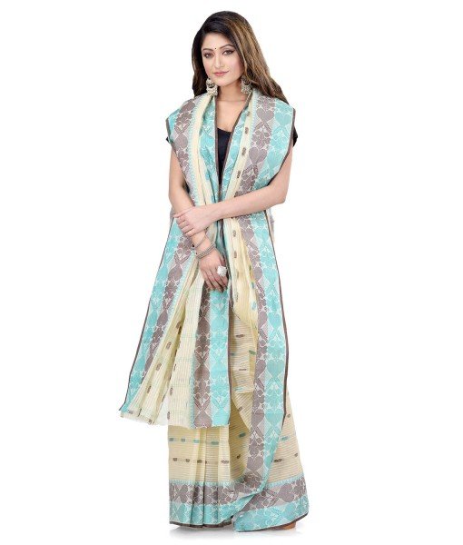 Women Pure Bengal Tant Traditional Handloom Bengali Cotton Saree Noyonchuri Design Without Blouse Piece