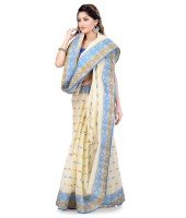 Women Pure Bengal Tant Traditional Handloom Bengali Cotton Saree Noyonchuri Design Without Blouse Piece