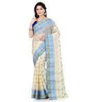 Women Pure Bengal Tant Traditional Handloom Bengali Cotton Saree Noyonchuri Design Without Blouse Piece