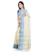 Women Pure Bengal Tant Traditional Handloom Bengali Cotton Saree Noyonchuri Design Without Blouse Piece