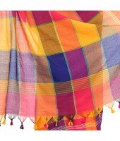 DESH BIDESH Women`s Traditional Bengali Tant Handloom Pure Cotton Saree Checked Desigined With Blouse Piece (Yellow Multicolor)