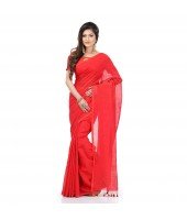 DESH BIDESH Women`s Bengal Khadi Ghicha Handloom Cotton Silk Saree With Blouse Piece (Deep Red)