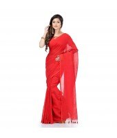 DESH BIDESH Women`s Bengal Khadi Ghicha Handloom Cotton Silk Saree With Blouse Piece (Deep Red)