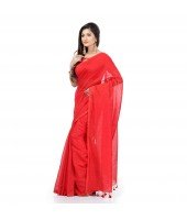 DESH BIDESH Women`s Bengal Khadi Ghicha Handloom Cotton Silk Saree With Blouse Piece (Deep Red)