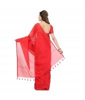 DESH BIDESH Women`s Bengal Khadi Ghicha Handloom Cotton Silk Saree With Blouse Piece (Deep Red)