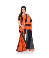 DESH BIDESH Women`s Bengal Handloom Cotton Silk Saree With Blouse Piece (Orange Black)