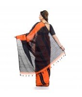 DESH BIDESH Women`s Bengal Handloom Cotton Silk Saree With Blouse Piece (Orange Black)