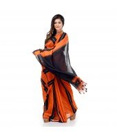 DESH BIDESH Women`s Bengal Handloom Cotton Silk Saree With Blouse Piece (Orange Black)