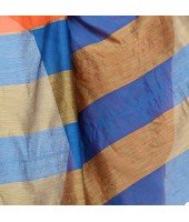 DESH BIDESH Women`s Bengal Handloom Cotton Silk Saree With Blouse Piece (Orange Blue)