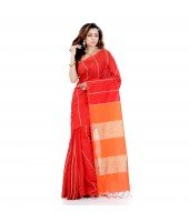 DESH BIDESH Women`s Bengal Handloom Cotton Silk Saree With Blouse Piece (Orange Khaki)